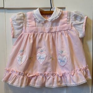Vintage Valentine Baby Dress/Top with I Love You Heart Embroidery By Cradle Togs